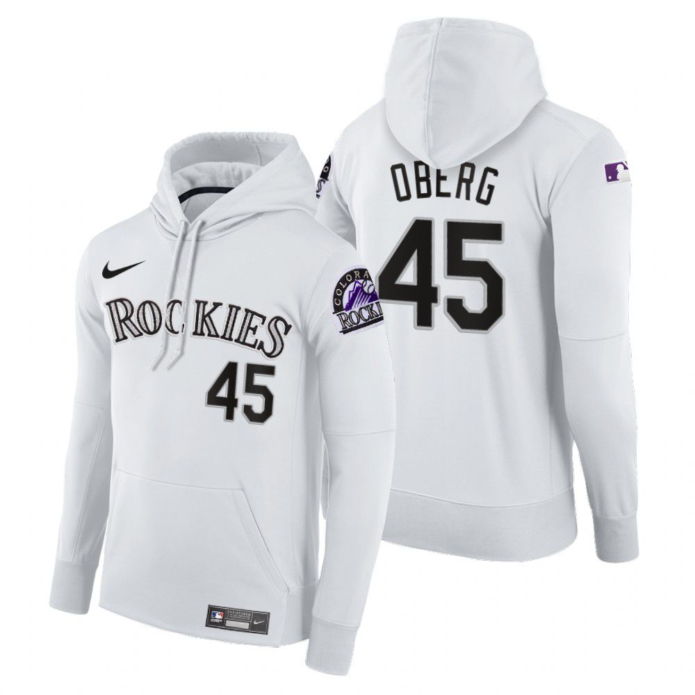 Men Colorado Rockies 45 Oberg white home hoodie 2021 MLB Nike Jerseys